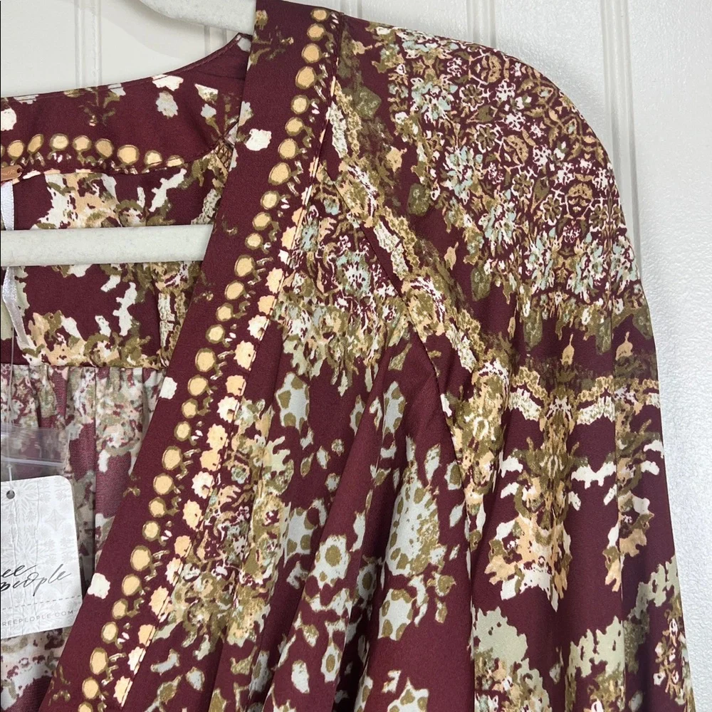 NWT Free People Run Free V-Neck Long Balloon Sleeve Chocolate Combo Size XS